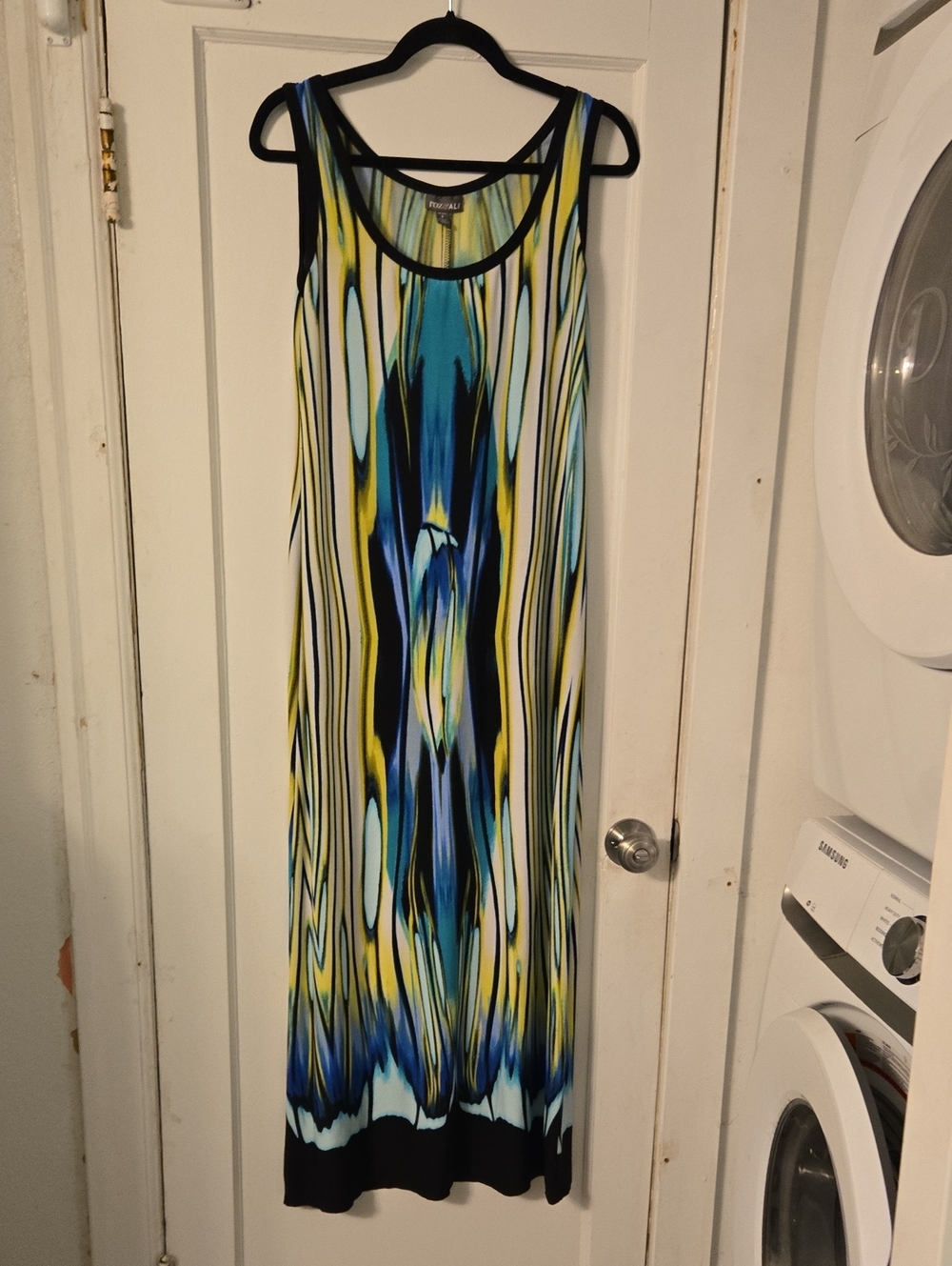 Roz & Ali Blue, Yellow and Black Printed Maxi Dress